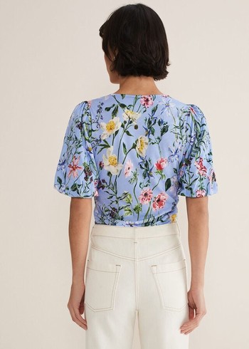 Phase Eight Donda Floral Ruched Shirts Blue/Multicolor Canada | LFYTAB-150